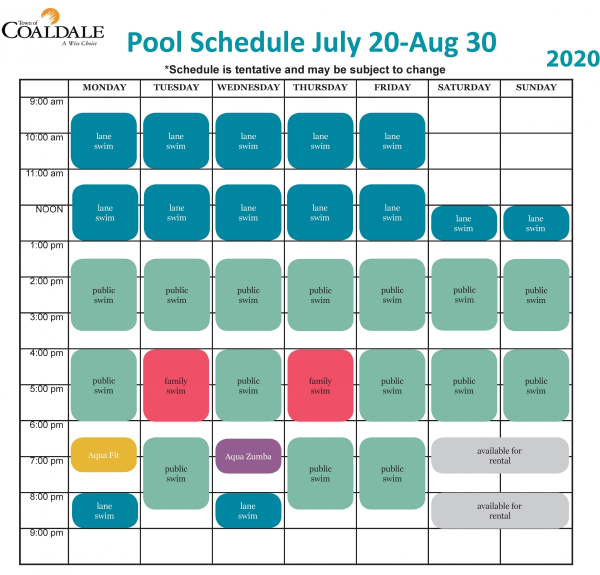 Updated pool schedule